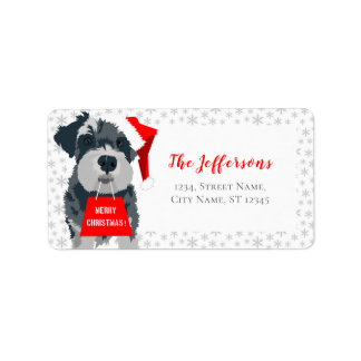 Joyeux chien de Noël Santa Hat Étiquettes de adres