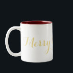 Joyeux Christmas Eve Faux Gold Coffee Tea Mug<br><div class="desc">Beau,  classe,  blanc et marron bicolore,  élégant faux script / typographie,  tasse de thé à café de Noël. Super mug pour les enfants et les adultes. Parfait pour le Père Noël,  pour son lait et ses biscuits.</div>