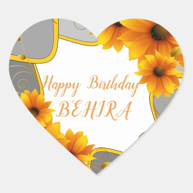 Joyeux Coeur Anniversaire Sticker tournesol (Devant)