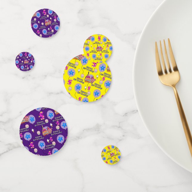 Joyeux Confetti 5e anniversaire, #5 violet et jaun (Groupe)