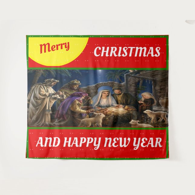 Joyeux décor de Noël mur et fenêtres Tapisserie (Devant (Horizontal))
