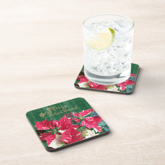 Joyeux Dessous de verre de Noël Rouge Poinsettias