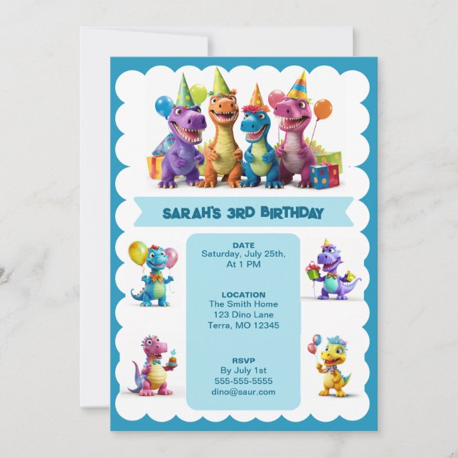 Joyeux Dinosaures Invitation Anniversaire (Devant)