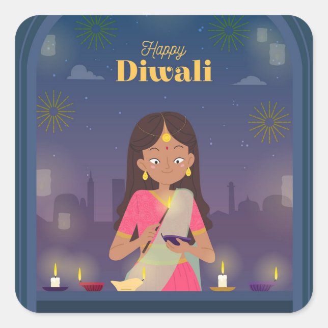 Joyeux Diwali   Autocollant carré (Devant)