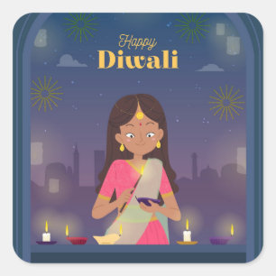 Joyeux Diwali Autocollant carré