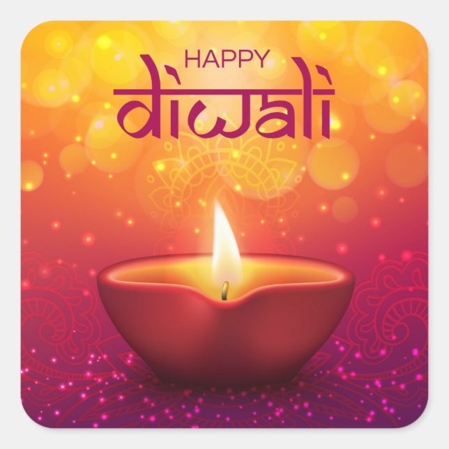 Joyeux Diwali   Autocollant carré (Devant)