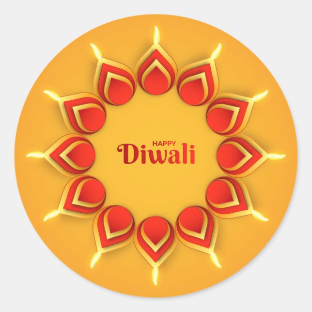 Joyeux Diwali   Autocollant Rond Classique (Devant)
