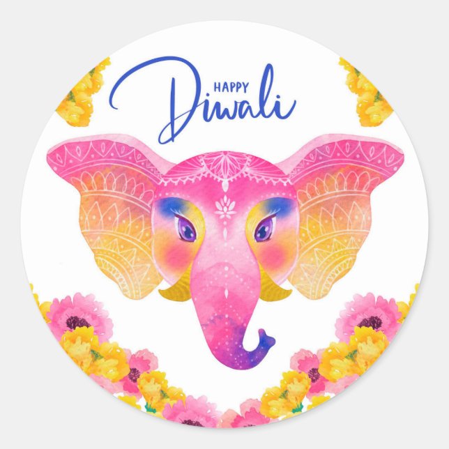 Joyeux Diwali  Autocollant rond classique (Devant)
