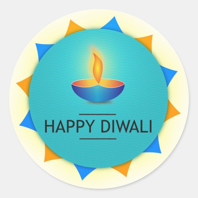 Joyeux Diwali  Autocollant Rond Classique pour Fer (Devant)
