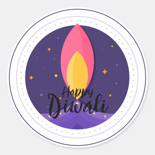 Joyeux Diwali  Autocollant Rond Classique pour Fer (Devant)