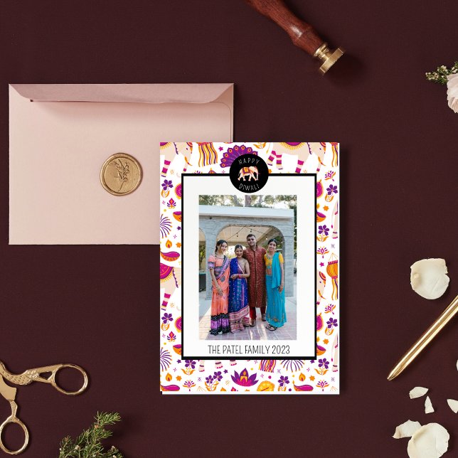 Joyeux Diwali Elephant Carte photo de vacances (Créateur téléchargé)