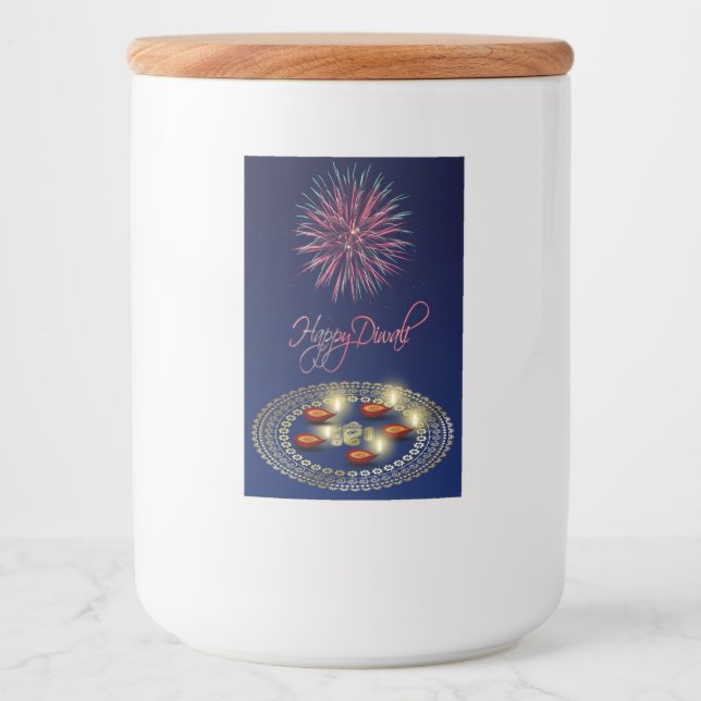 Joyeux Diwali Ganesha Rangoli Étiquette de contena (Devant)