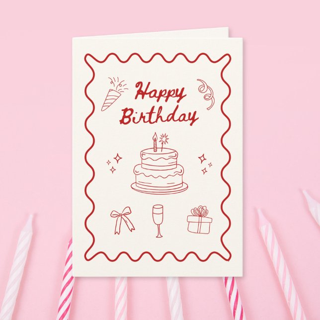 Joyeux Doodle Anniversaire Carte de voeux pliée (Créateur téléchargé)