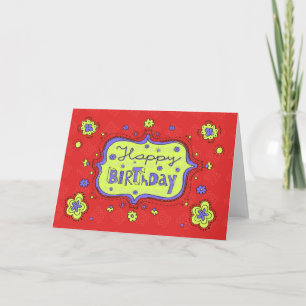 Joyeux Doodle Red Girly Carte de voeux d'anniversa