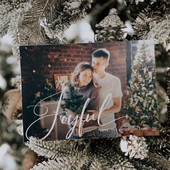 Joyeux | Élégant script et carte magnétique photo (A beautiful Christmas photo magnetic card with elegant calligraphy)