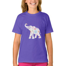 Joyeux éléphant blanc aux fleurs - T-shirt