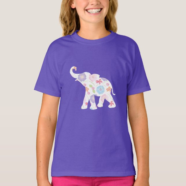 Joyeux éléphant blanc aux fleurs - T-shirt (Devant)