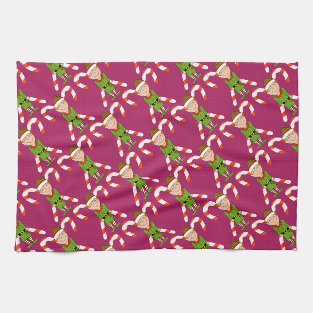 Joyeux elfe de Noël serviette de cuisine (Horizontal)