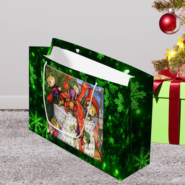 Joyeux Elfes Envelopper Présenter Grand Sac Cadeau (Merry Elves Wrapping Present Large Gift Bag)