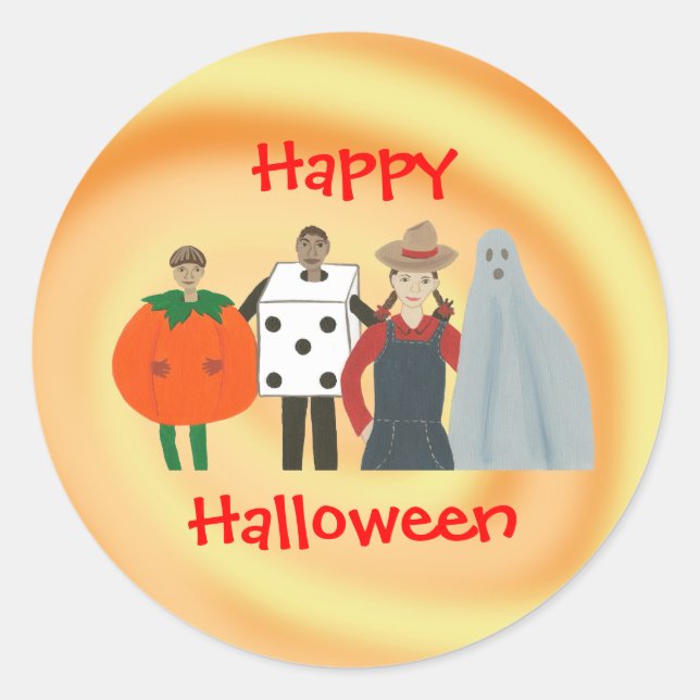 Joyeux enfants d'Halloween en costumes Stickers (Devant)