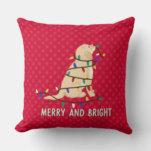 Joyeux et brillant chien feux de Noël Coussin