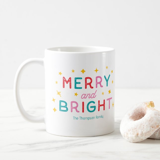 Joyeux et brillant couleur Nom rétro Mug de Noël (Avec donut)