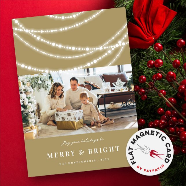Joyeux et brillant feu de Noël (Merry & Bright Christmas Stylish Sparkling Glowing Lights Photo Holiday Magnetic Card @ fat_fa_tin)