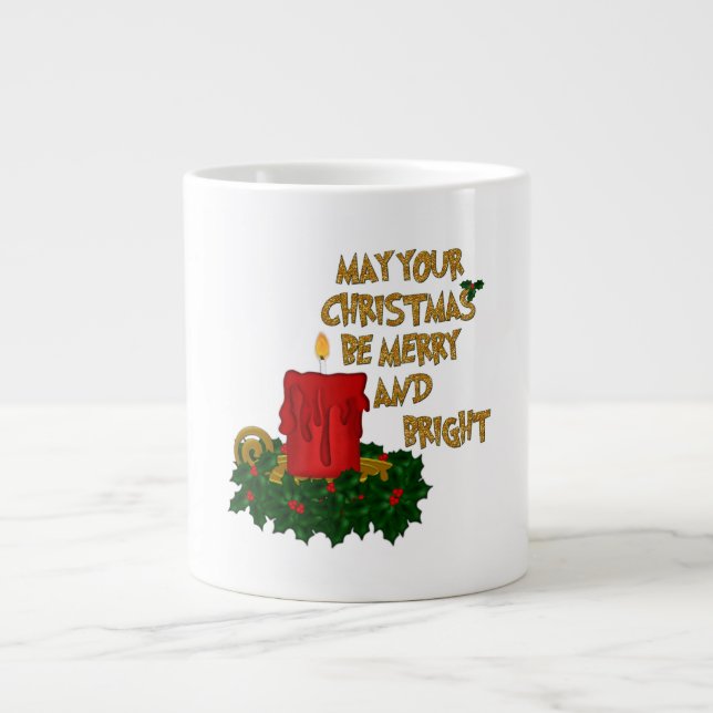 Joyeux et brillant rouge Noël bougie Mug (Devant)