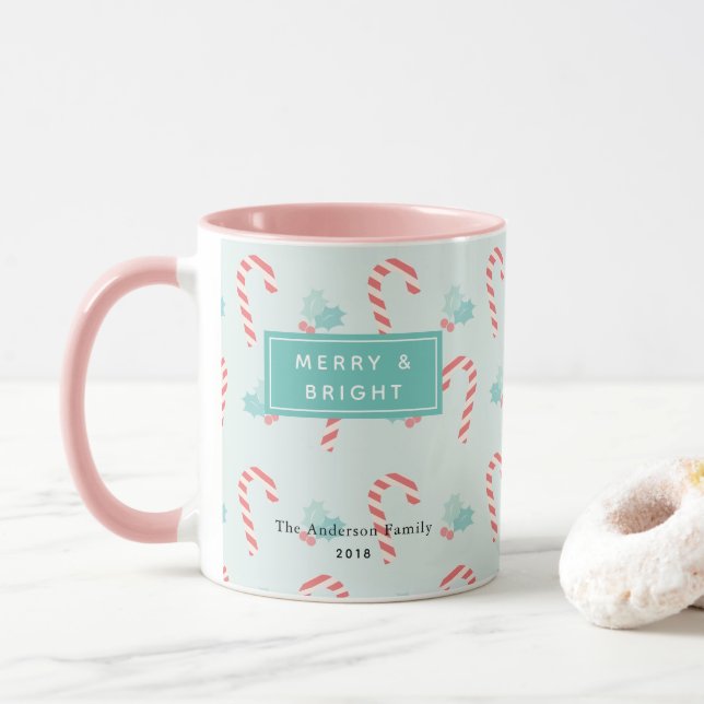 Joyeux et brillant Sucre de canne Motif Photo Mug (Avec donut)