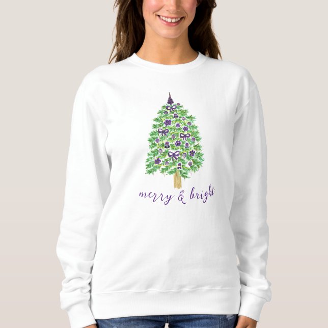Joyeux et brillant violet Sweatshirt d'arbre de No (Devant)