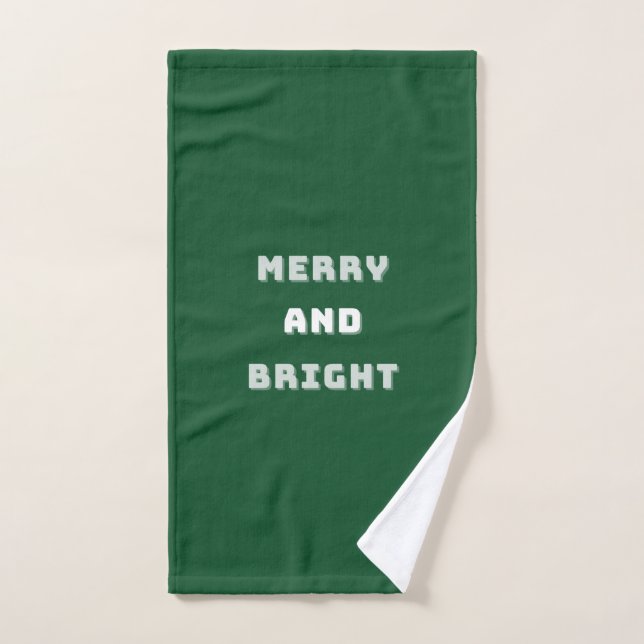 Joyeux et lumineux, Art de Noël vert, Vacances (Serviette à main)