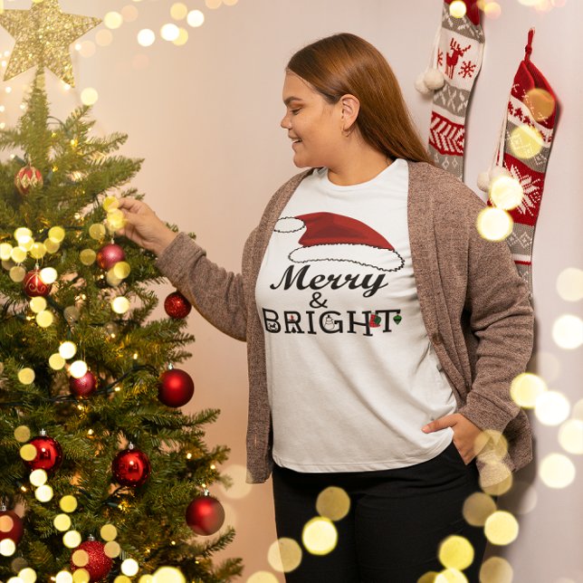 Joyeux et lumineux avec le Père Noël, ZSSPG (Merry & Bright with Santa Hat Christmas, ZSSPG Plus Size T-Shirt)