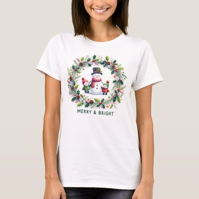 "Joyeux et lumineux" Snowmanand enfants T-shirt (Devant)