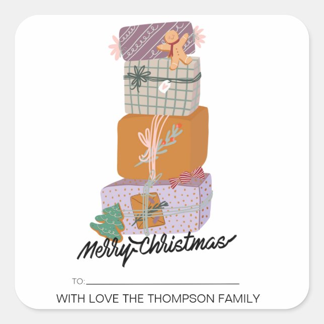 Joyeux Étiquette cadeau de Noël personnalisé avec  (Devant)