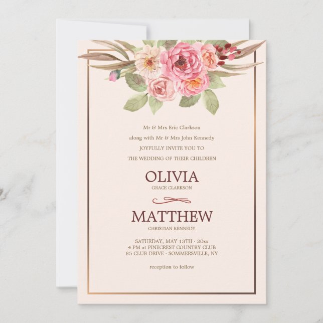Joyeux Faire-part de mariage Floral (Devant)