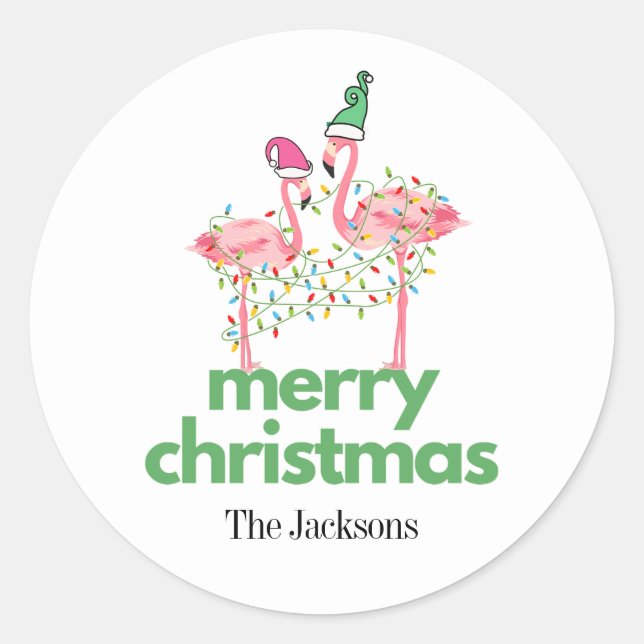 Joyeux Flamants roses de Noël Stickers Classic Rou (Devant)