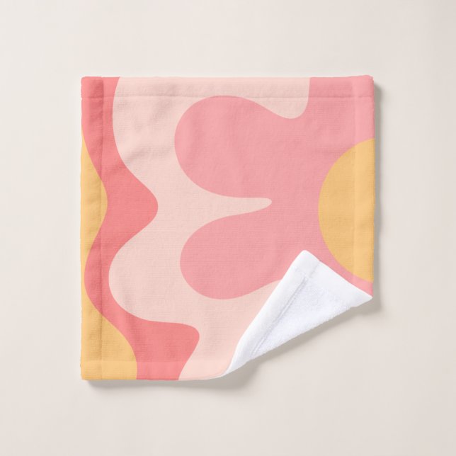 Joyeux Fleur Retro 60s Blush rose et Jaune (Gant de toilette)