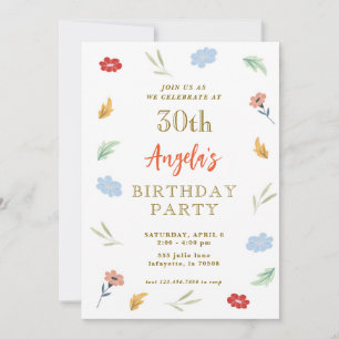 Joyeux fleurs colorées 30e anniversaire Invitation