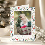 Joyeux Foliage | Carte photo de vacances plié<br><div class="desc">Partagez vos salutations de Noël avec ces cartes de voeux de Noël pliées avec votre photo verticale ou portrait préférée,  encadrée de botaniques de Noël et de fleurs de Noël. Ajoutez votre message d'accueil personnalisé en bas,  et personnalisez l'intérieur avec un message préimprimé et une signature.</div>