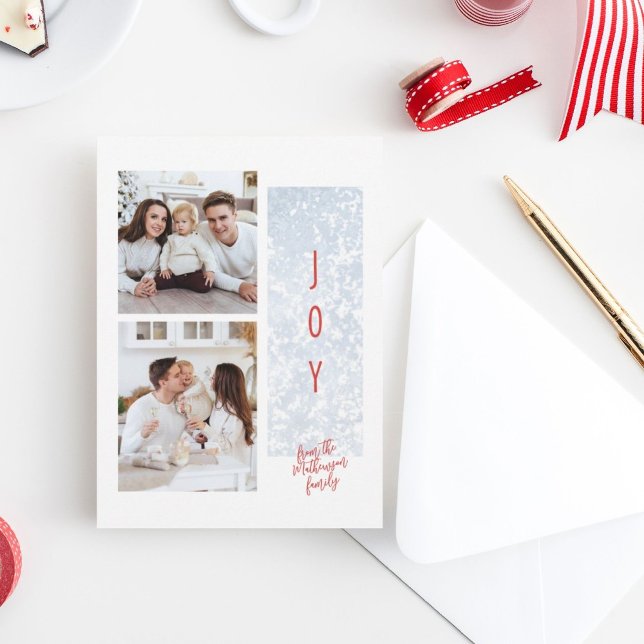 Joyeux Frosty Famille Deux photos Carte de vacance (Créateur téléchargé)