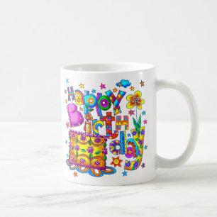 Joyeux gâteau d'anniversaire blanc mug