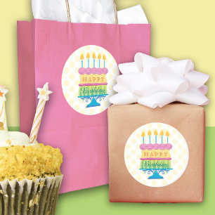 Joyeux gâteau d'anniversaire   Sticker rond à po