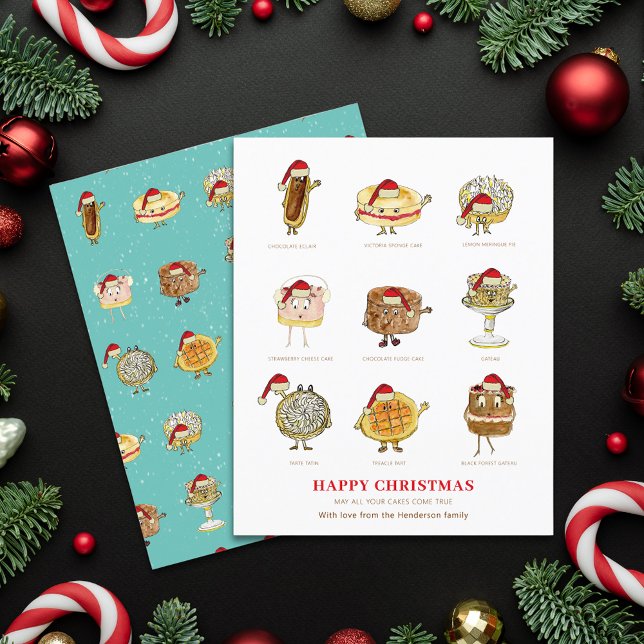 Joyeux gâteau de Noël Dessert Cartoon Art Budget (Happy christmas may all your cakes come true funny quote & cartoon art custom holiday greetings card)