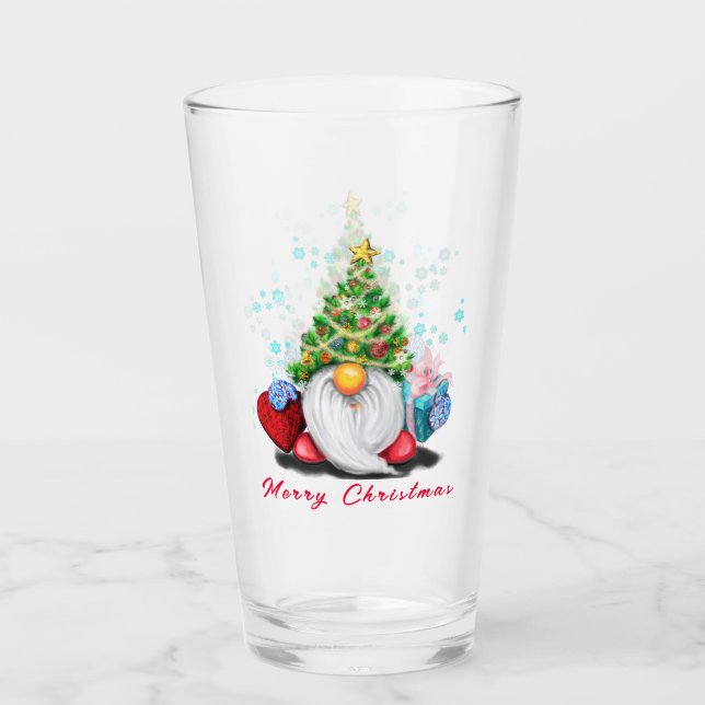 Joyeux Gnome avec cadeau de verre de Noël (Devant)