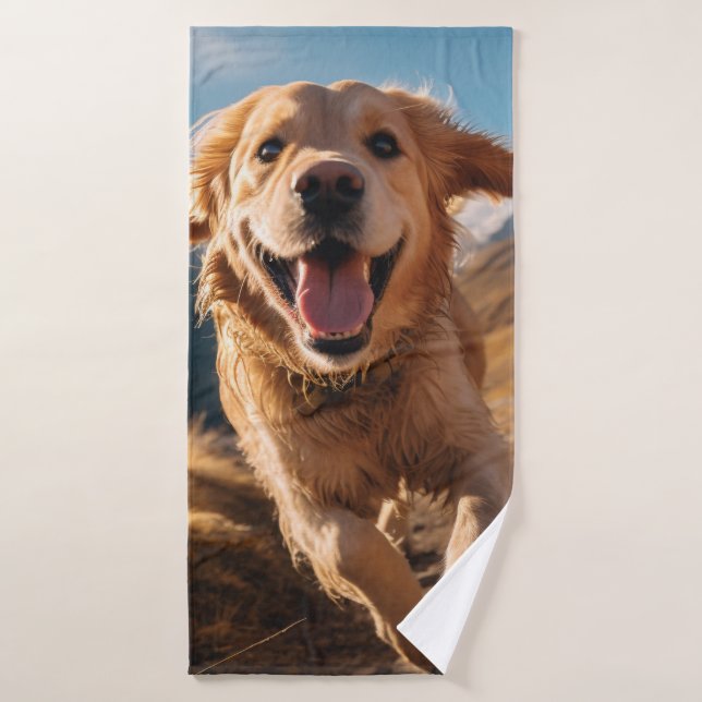 Joyeux Golden Retriever en cours (Serviette de bain)