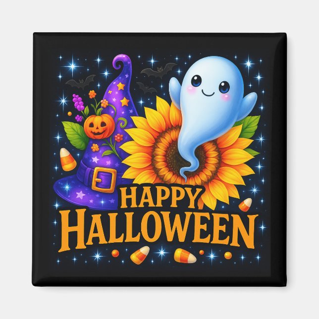 Joyeux Halloween aimable Ghost Magnet (Devant)