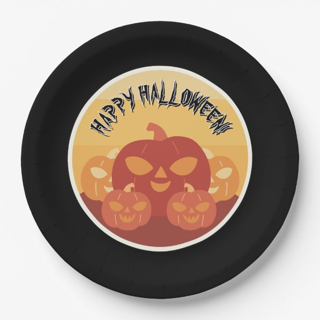 Joyeux Halloween ! Assiettes en papier citrouilles (Devant)