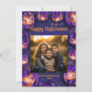 Joyeux Halloween brillant Citrouille de nuit Carte