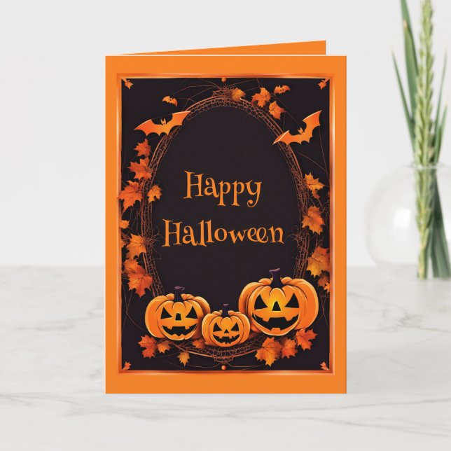 Joyeux Halloween Cadre Orange & Noir Carte (Devant)