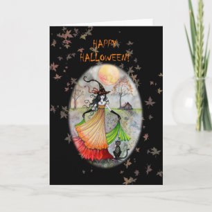Joyeux Halloween Carte de Sorcière Chat